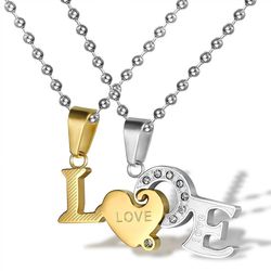 Wholesale Titanium Couple's Necklace LOVE Letters Zirconia Patchwork Pendant  | Wholesale Jewelry Only