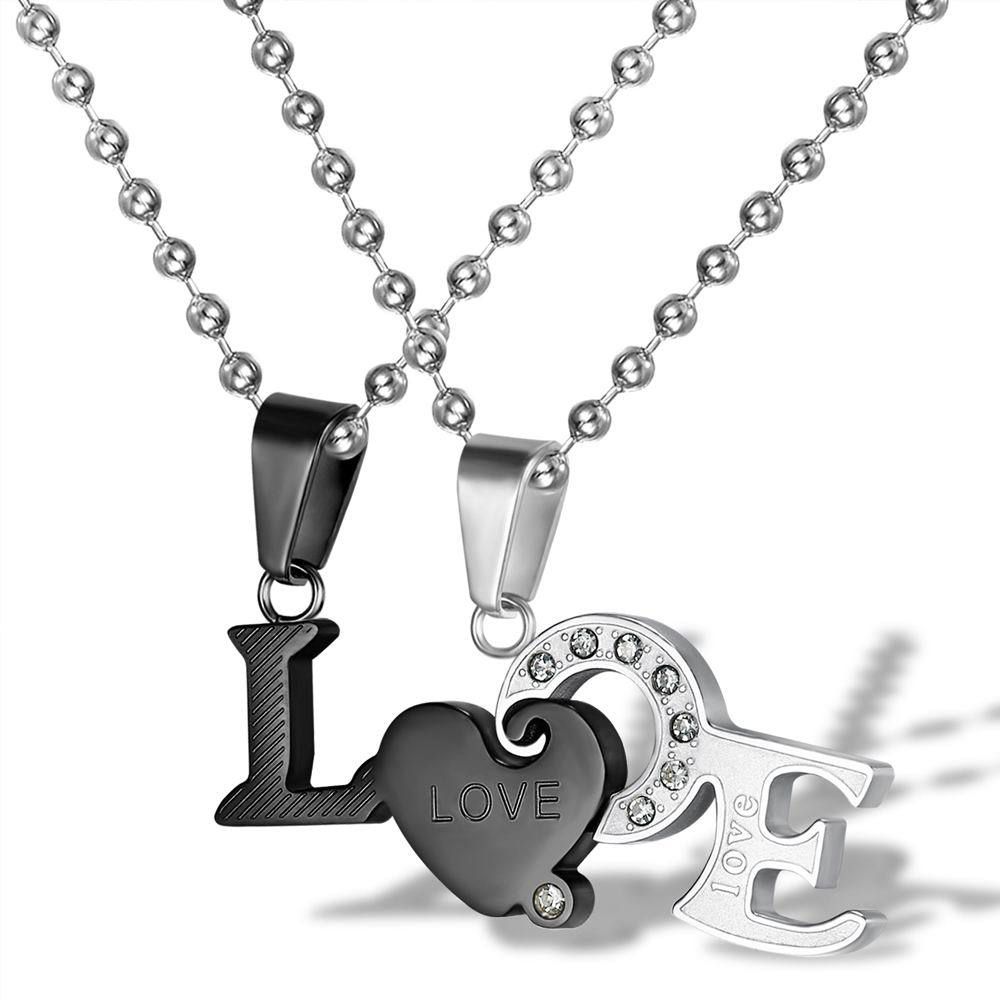 Wholesale Titanium Couple's Necklace LOVE Letters Zirconia Patchwork Pendant  | Wholesale Jewelry Only 1