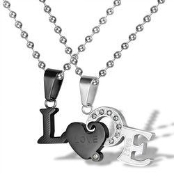 Wholesale Titanium Couple's Necklace LOVE Letters Zirconia Patchwork Pendant  | Wholesale Jewelry Only