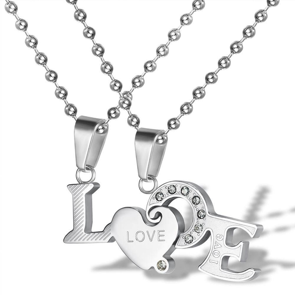 Wholesale Titanium Couple's Necklace LOVE Letters Zirconia Patchwork Pendant  | Wholesale Jewelry Only 2