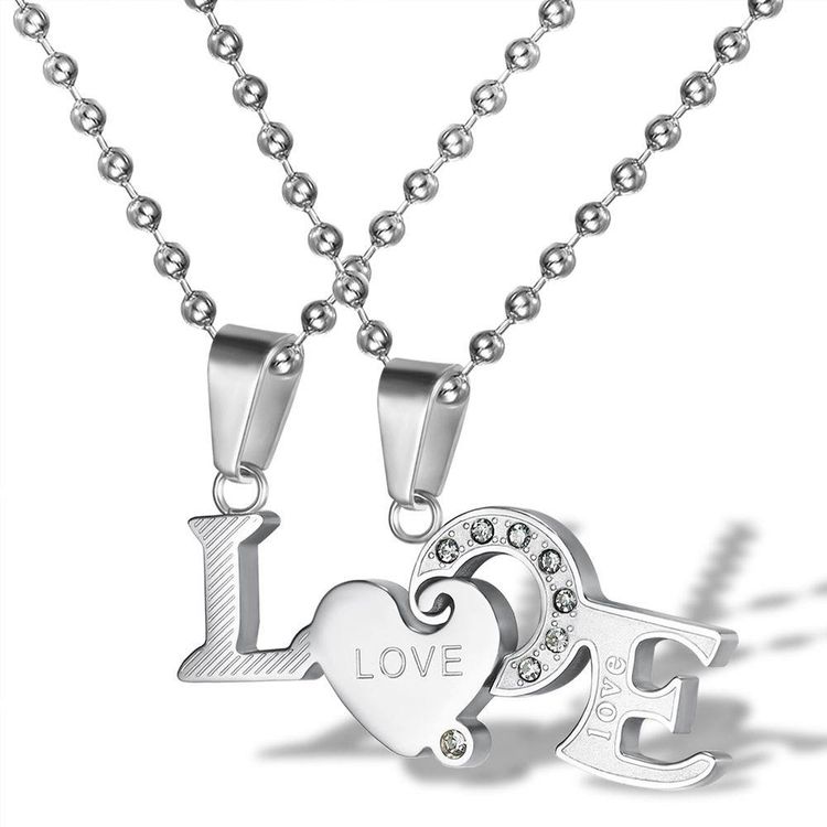 Wholesale Titanium Couple's Necklace LOVE Letters Zirconia Patchwork Pendant  | Wholesale Jewelry Only 2