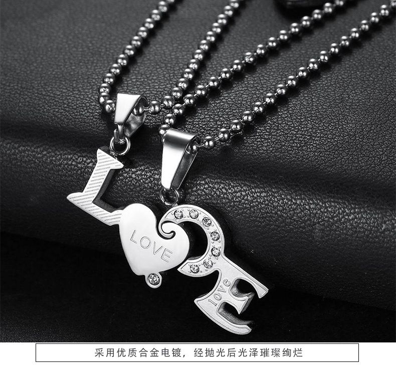 Wholesale Titanium Couple's Necklace LOVE Letters Zirconia Patchwork Pendant  | Wholesale Jewelry Only 4