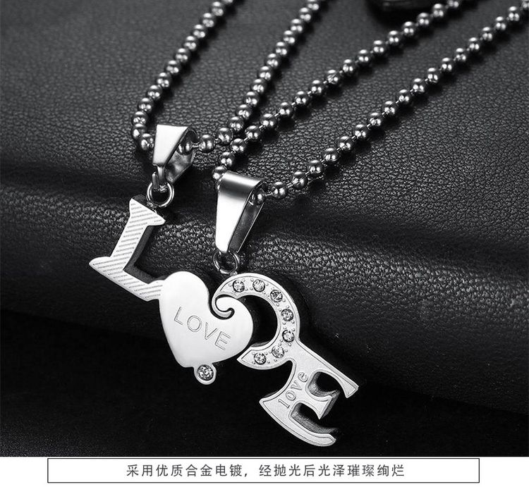 Wholesale Titanium Couple's Necklace LOVE Letters Zirconia Patchwork Pendant  | Wholesale Jewelry Only 4