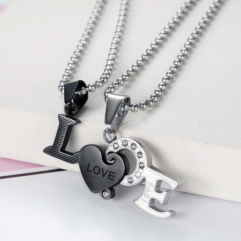 Wholesale Titanium Couple's Necklace LOVE Letters Zirconia Patchwork Pendant  | Wholesale Jewelry Only 5
