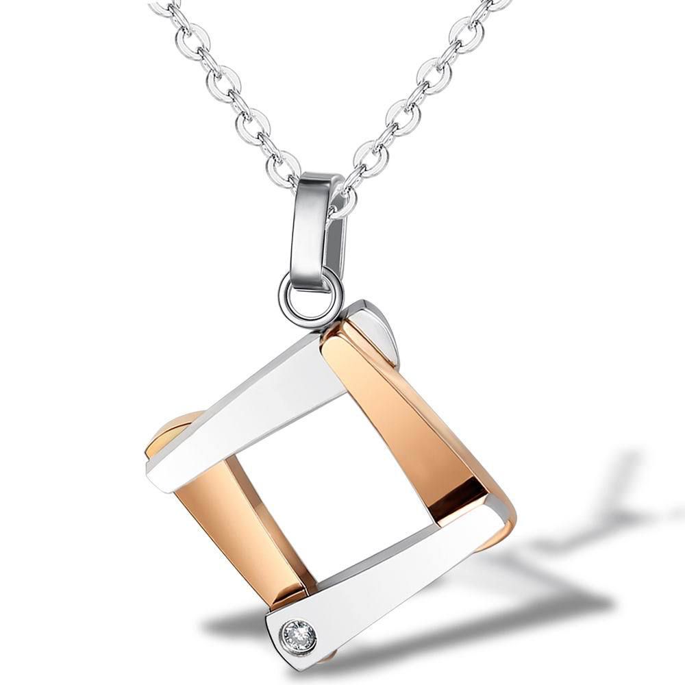 Titanium Couple Necklace Personalized Quadrangle Cubic Zircon Pendant | Wholesale Jewelry Only 2