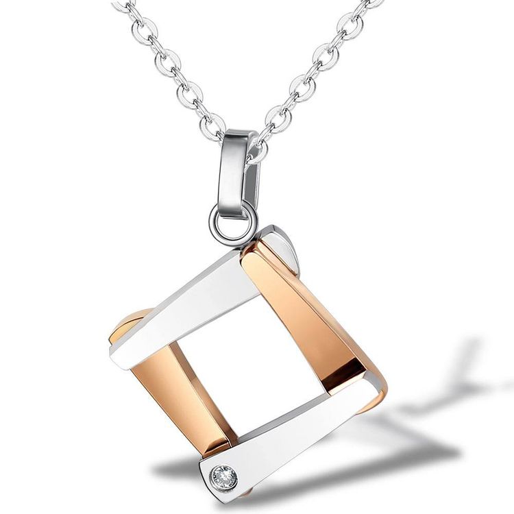 Titanium Couple Necklace Personalized Quadrangle Cubic Zircon Pendant | Wholesale Jewelry Only 2
