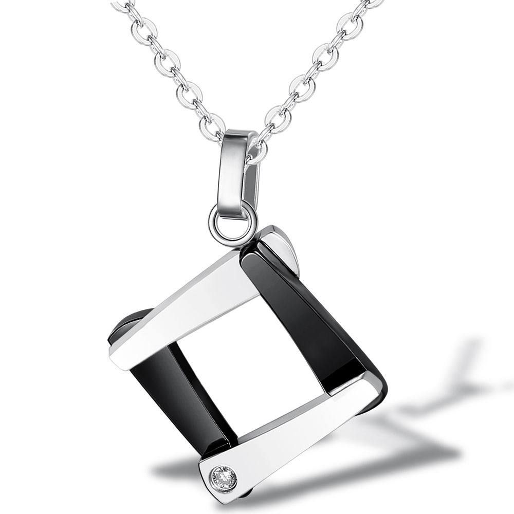 Titanium Couple Necklace Personalized Quadrangle Cubic Zircon Pendant | Wholesale Jewelry Only 3