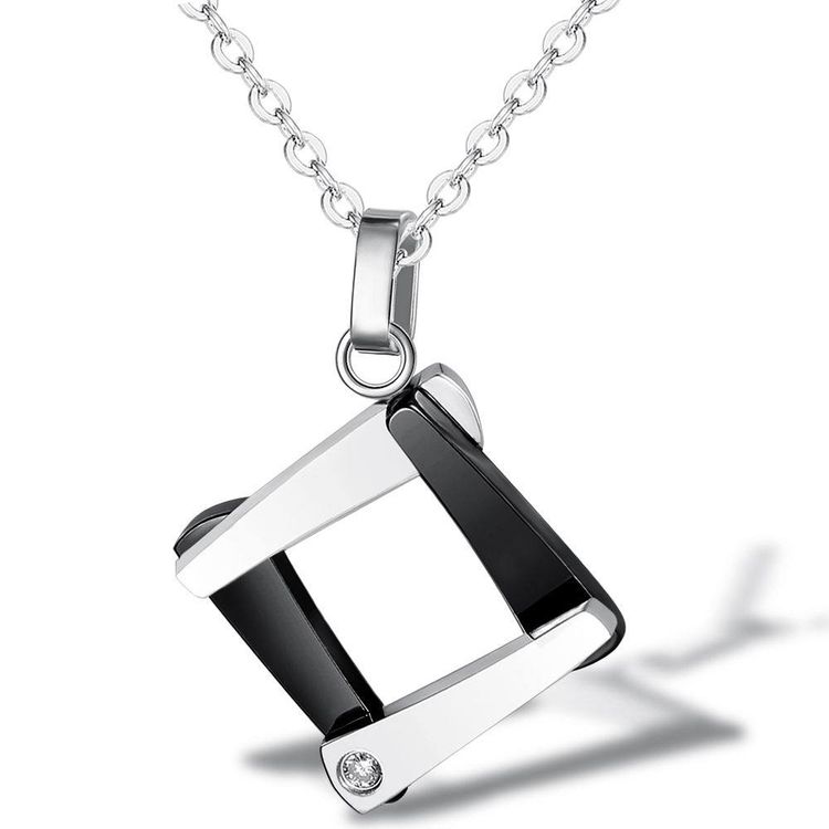 Titanium Couple Necklace Personalized Quadrangle Cubic Zircon Pendant | Wholesale Jewelry Only 3