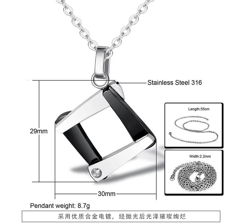 Titanium Couple Necklace Personalized Quadrangle Cubic Zircon Pendant | Wholesale Jewelry Only 4