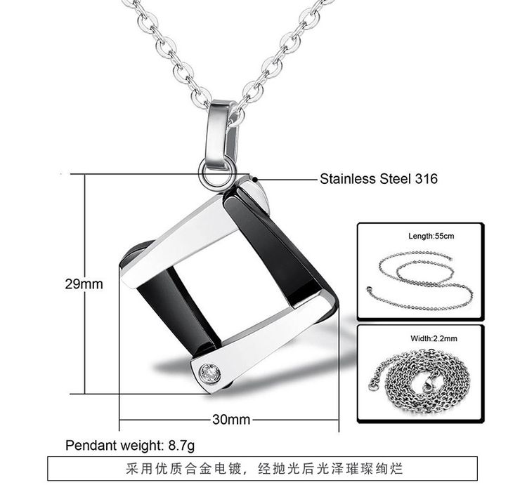 Titanium Couple Necklace Personalized Quadrangle Cubic Zircon Pendant | Wholesale Jewelry Only 4