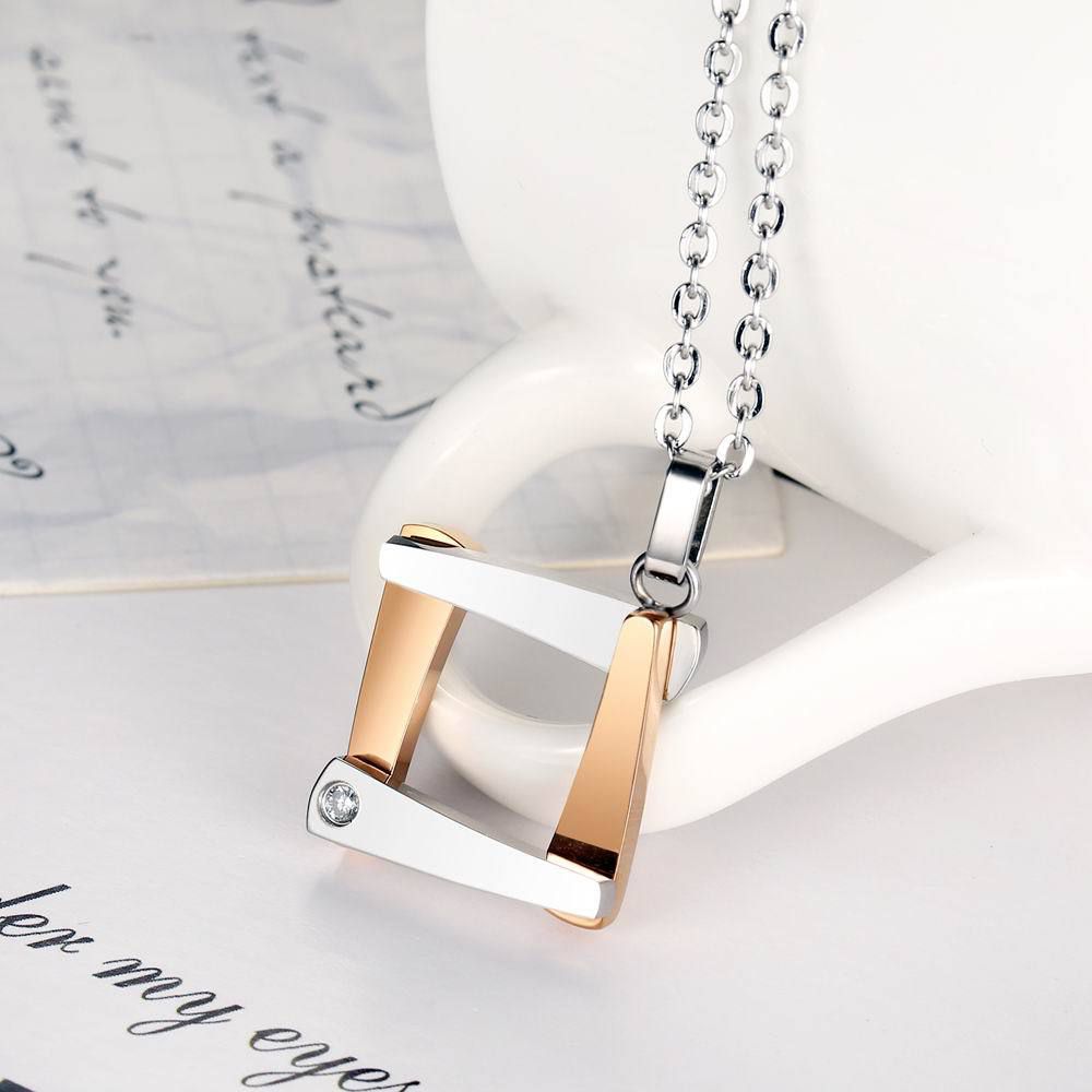Titanium Couple Necklace Personalized Quadrangle Cubic Zircon Pendant | Wholesale Jewelry Only 5