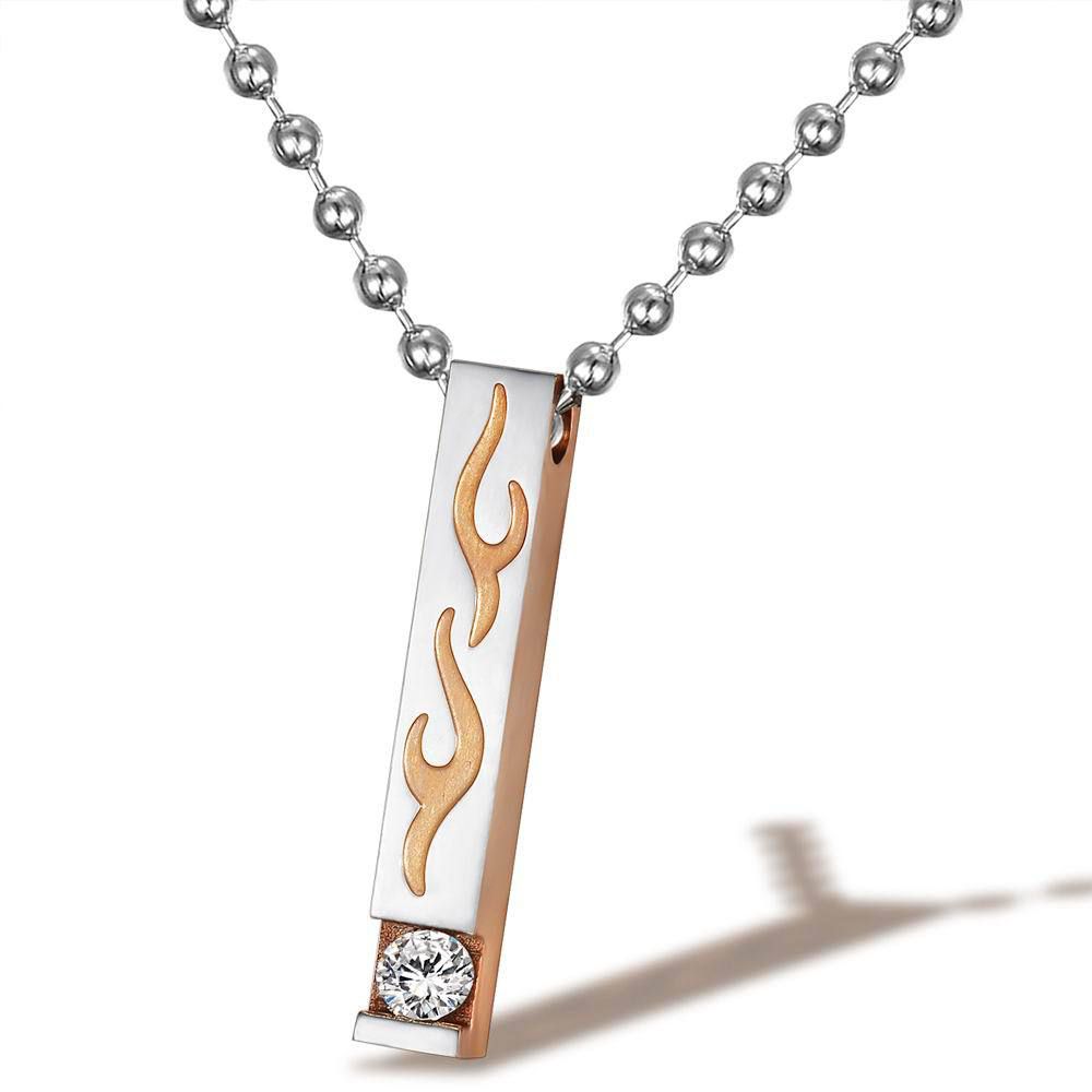 New Square Flame Pendant Wholesale Stainless Steel Couple Necklace | Wholesale Jewelry Only 2