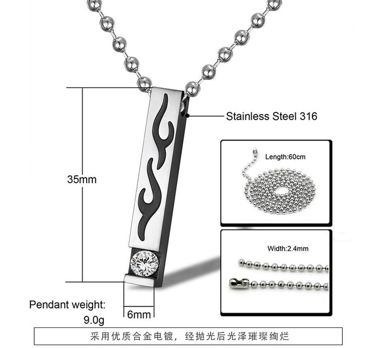 New Square Flame Pendant Wholesale Stainless Steel Couple Necklace | Wholesale Jewelry Only 4