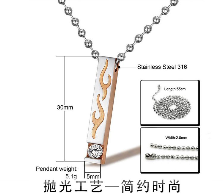 New Square Flame Pendant Wholesale Stainless Steel Couple Necklace | Wholesale Jewelry Only 5