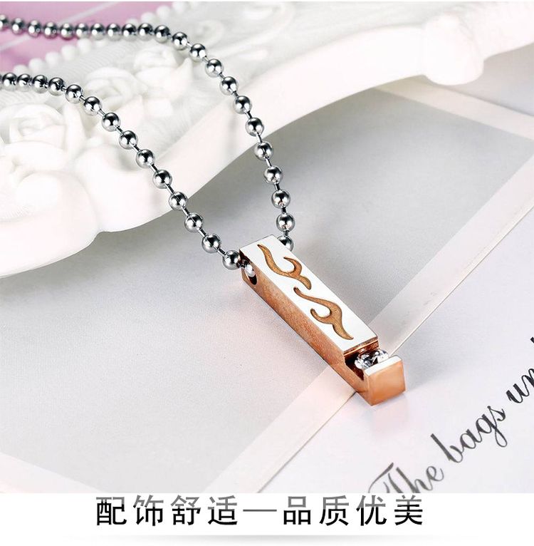 New Square Flame Pendant Wholesale Stainless Steel Couple Necklace | Wholesale Jewelry Only 6