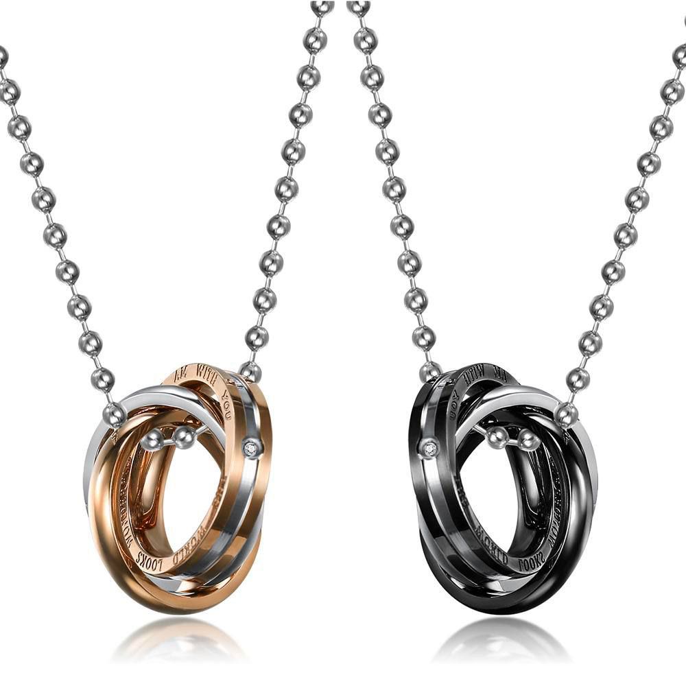 New Three Ring Charms Couple Pendant Titanium Steel Couple Necklace  | Wholesale Jewelry Only 0