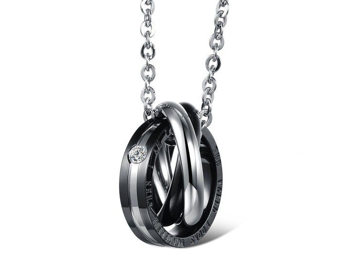 New Three Ring Charms Couple Pendant Titanium Steel Couple Necklace  | Wholesale Jewelry Only 3