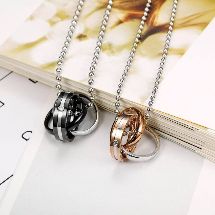 New Three Ring Charms Couple Pendant Titanium Steel Couple Necklace  | Wholesale Jewelry Only 5