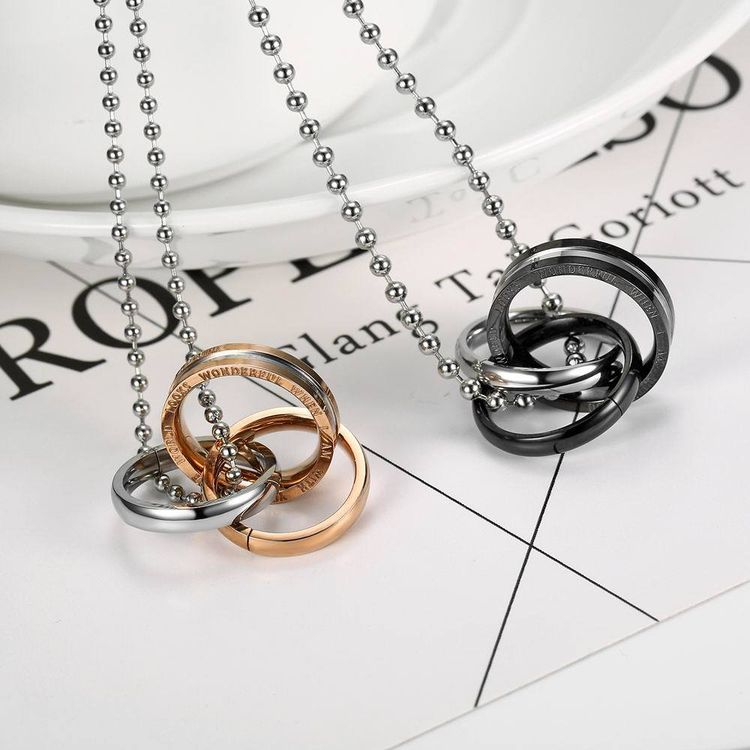 New Three Ring Charms Couple Pendant Titanium Steel Couple Necklace  | Wholesale Jewelry Only 6