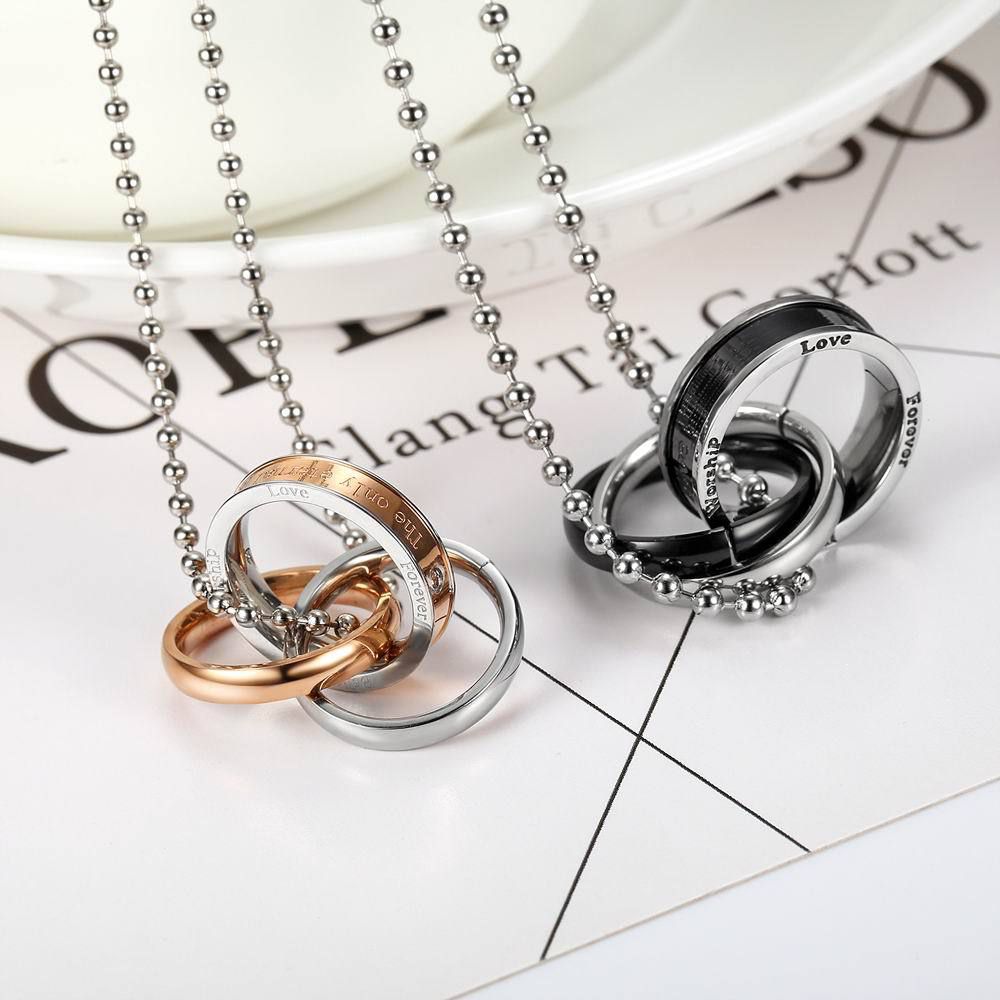 Fashion Three Ring Romance Couple Pendant Titanium Steel Couple Necklace  | Wholesale Jewelry Only 1