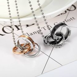 Fashion Three Ring Romance Couple Pendant Titanium Steel Couple Necklace  | Wholesale Jewelry Only