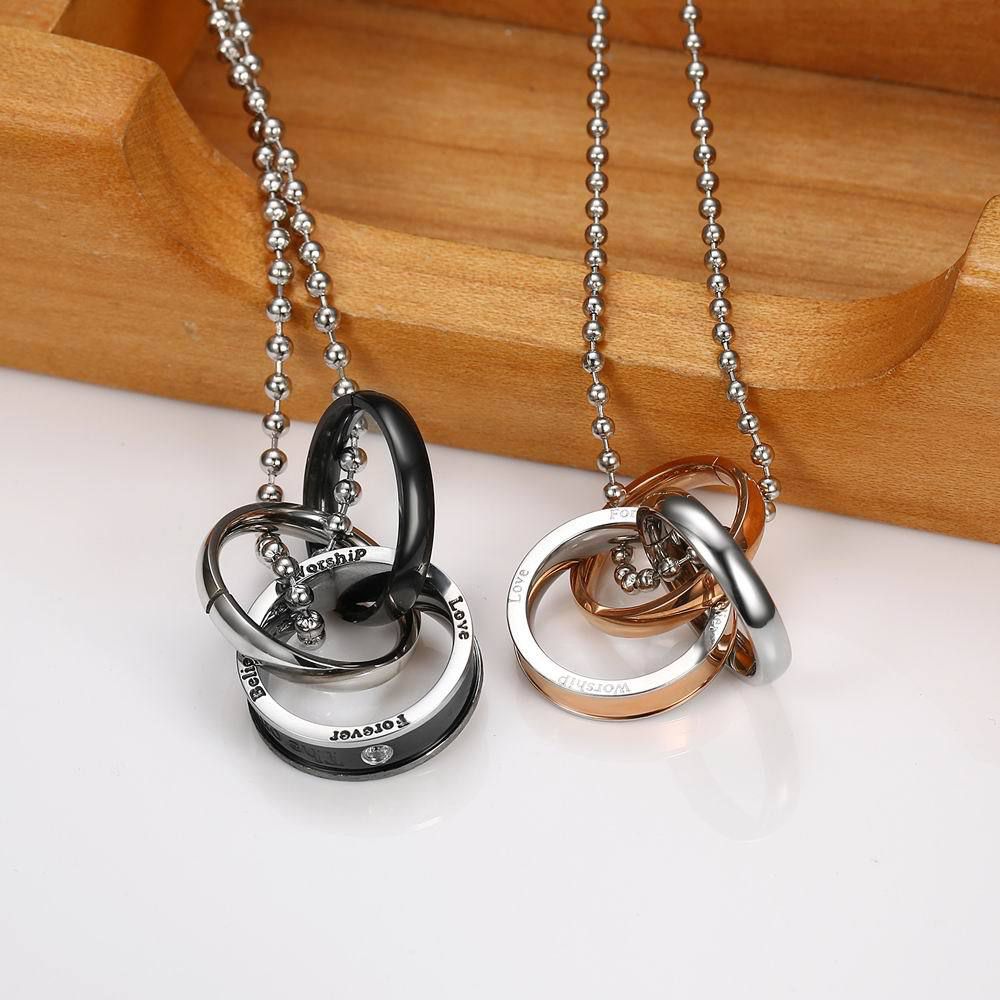 Fashion Three Ring Romance Couple Pendant Titanium Steel Couple Necklace  | Wholesale Jewelry Only 2