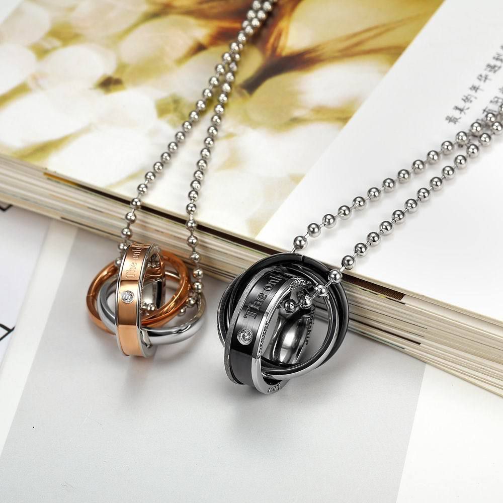 Fashion Three Ring Romance Couple Pendant Titanium Steel Couple Necklace  | Wholesale Jewelry Only 3