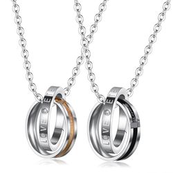 New fine cross double circle pendant titanium steel couple necklace Wholesale | Wholesale Jewelry Only