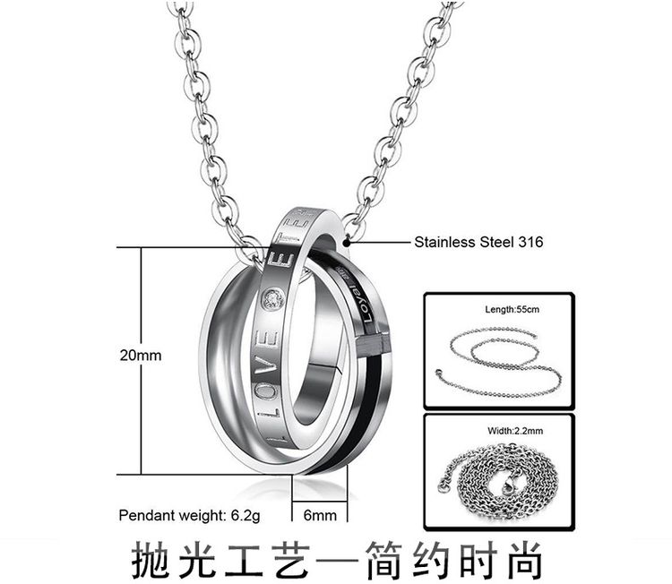 New fine cross double circle pendant titanium steel couple necklace Wholesale | Wholesale Jewelry Only 5