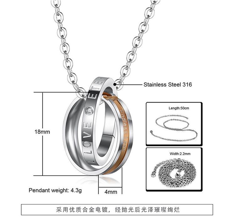 New fine cross double circle pendant titanium steel couple necklace Wholesale | Wholesale Jewelry Only 6