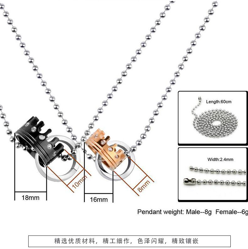 Fashion Wholesale Crown Couple Necklace Zirconia High Grade Titanium Couple Pendant | Wholesale Jewelry Only 4