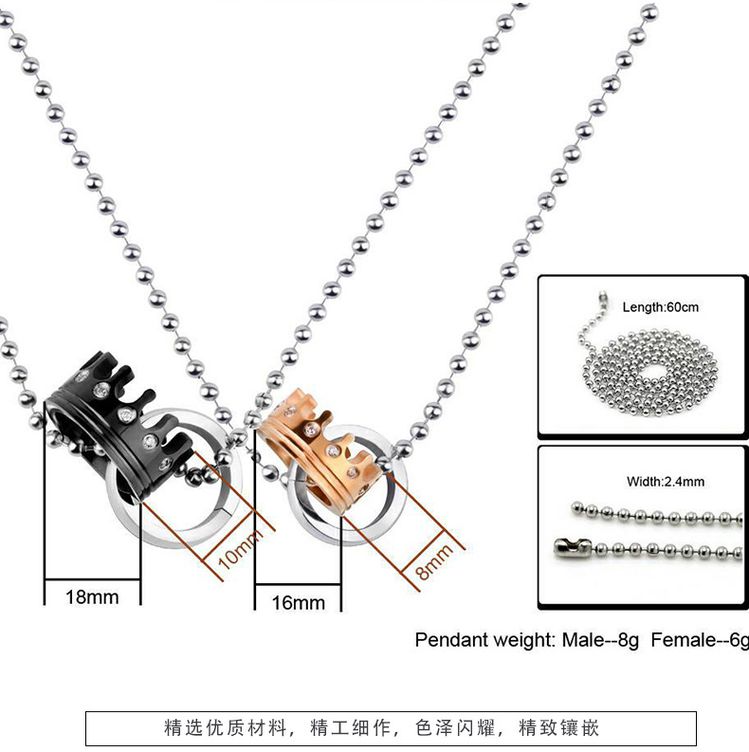 Fashion Wholesale Crown Couple Necklace Zirconia High Grade Titanium Couple Pendant | Wholesale Jewelry Only 4