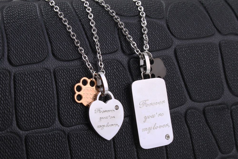 forever you're my lover Square Heart Tag Titanium Couple Necklace | Wholesale Jewelry Only 1