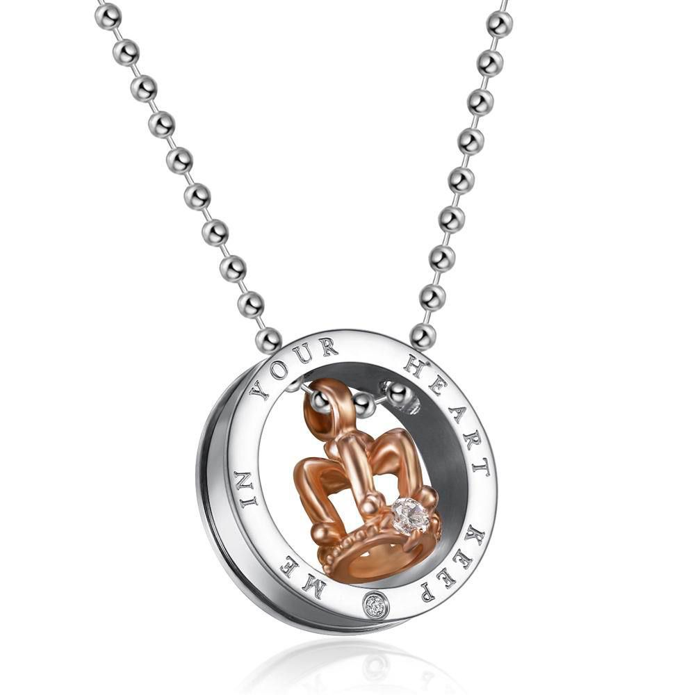 Black Gold Crown Circle Pendant Rhinestone Stainless Steel Couple Necklace | Wholesale Jewelry Only 2