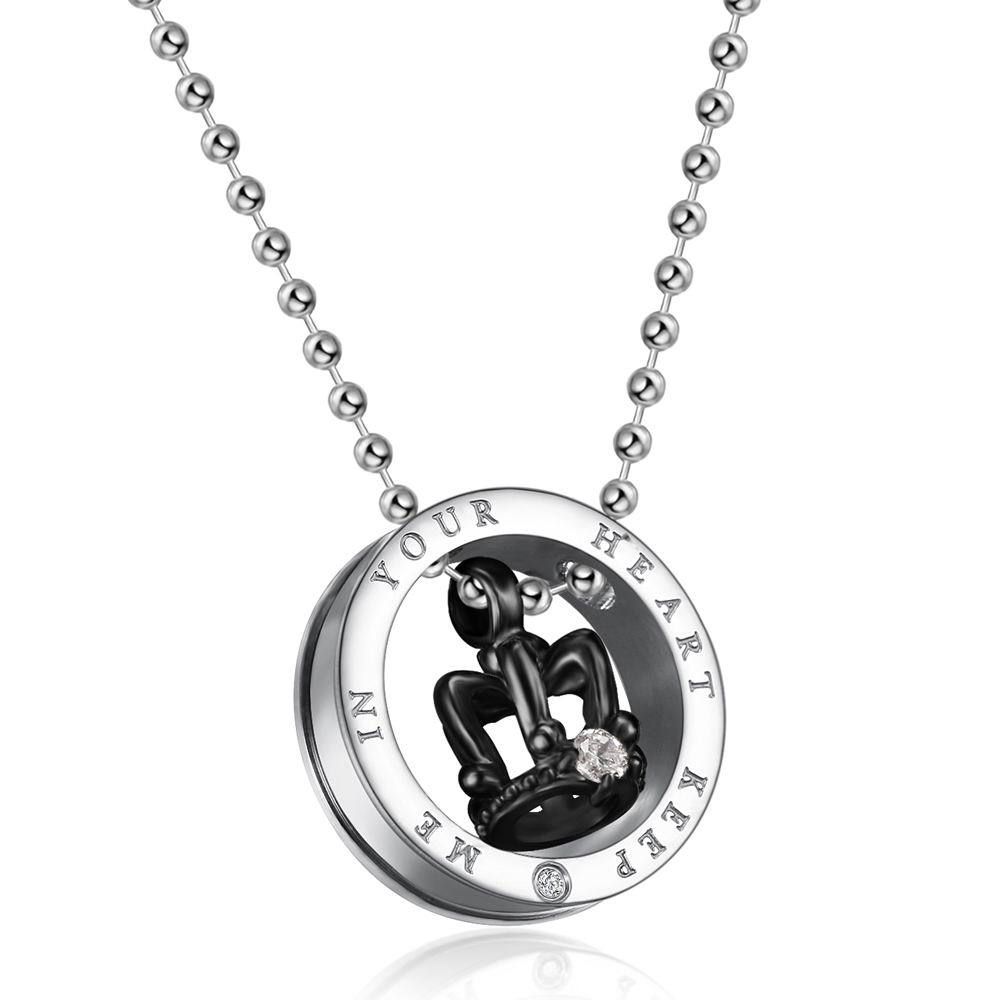 Black Gold Crown Circle Pendant Rhinestone Stainless Steel Couple Necklace | Wholesale Jewelry Only 3