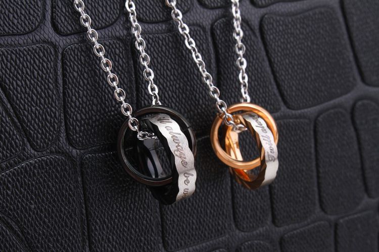 Wave Zirconia Pendant Titanium Couple's Necklace Wholesale | Wholesale Jewelry Only 3