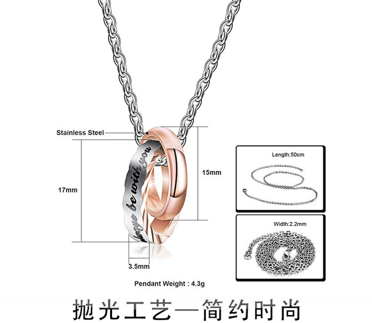 Wave Zirconia Pendant Titanium Couple's Necklace Wholesale | Wholesale Jewelry Only 4