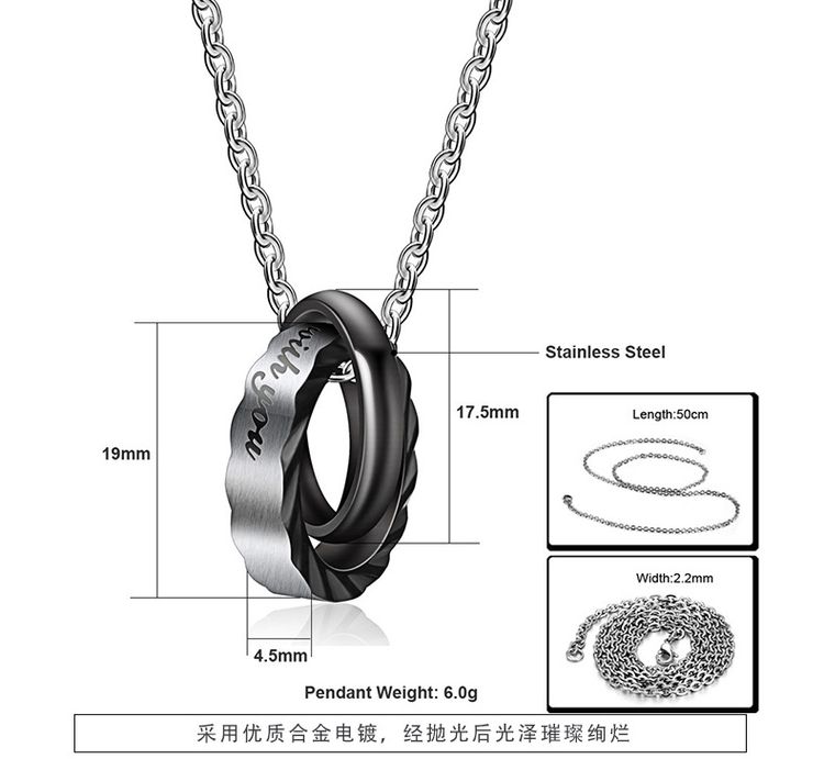 Wave Zirconia Pendant Titanium Couple's Necklace Wholesale | Wholesale Jewelry Only 6