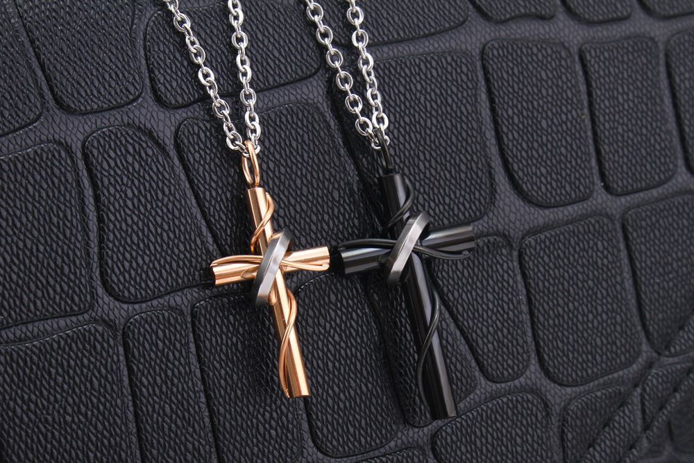 Creative Vintage Cross Pendant Stainless Steel Couple Necklace | Wholesale Jewelry Only 1