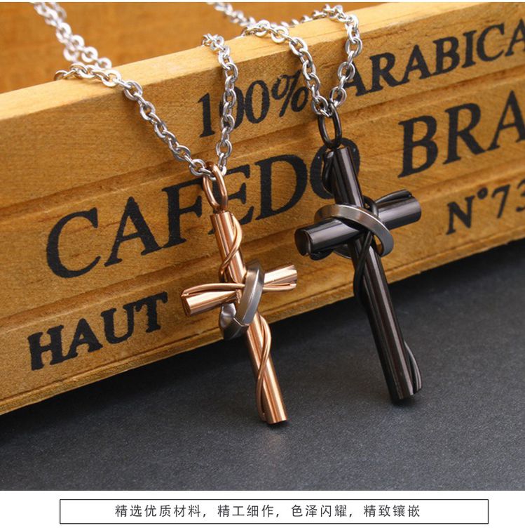 Creative Vintage Cross Pendant Stainless Steel Couple Necklace | Wholesale Jewelry Only 4