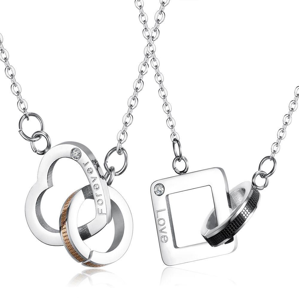 Wholesale Square Heart Pendant Titanium Couple's Necklace Gift  | Wholesale Jewelry Only 0