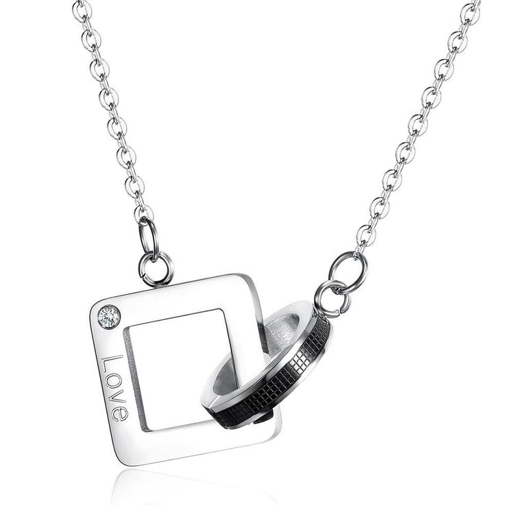 Wholesale Square Heart Pendant Titanium Couple's Necklace Gift  | Wholesale Jewelry Only 3