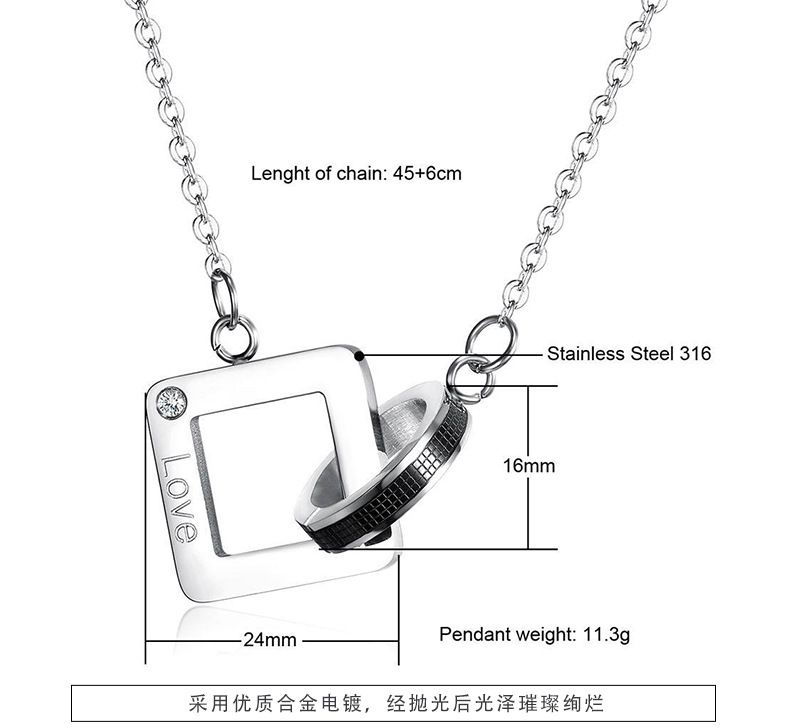 Wholesale Square Heart Pendant Titanium Couple's Necklace Gift  | Wholesale Jewelry Only 4