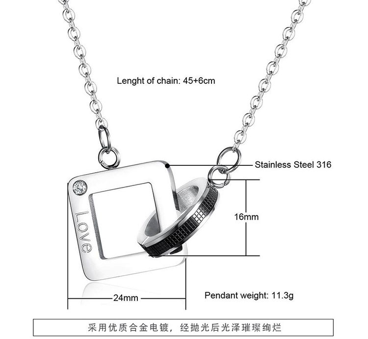 Wholesale Square Heart Pendant Titanium Couple's Necklace Gift  | Wholesale Jewelry Only 4