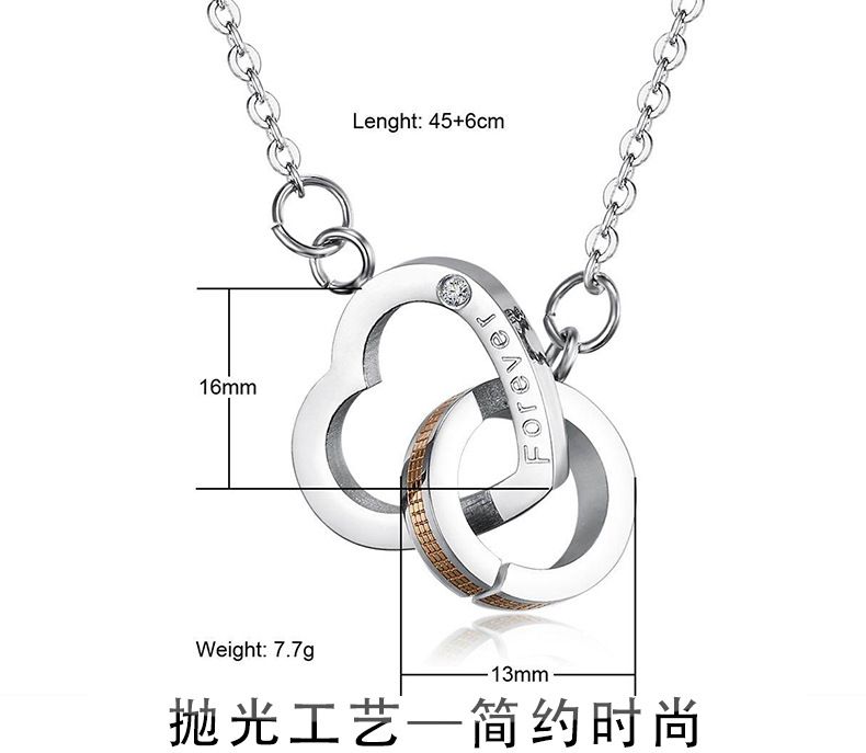 Wholesale Square Heart Pendant Titanium Couple's Necklace Gift  | Wholesale Jewelry Only 5