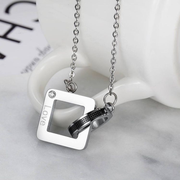 Wholesale Square Heart Pendant Titanium Couple's Necklace Gift  | Wholesale Jewelry Only 7