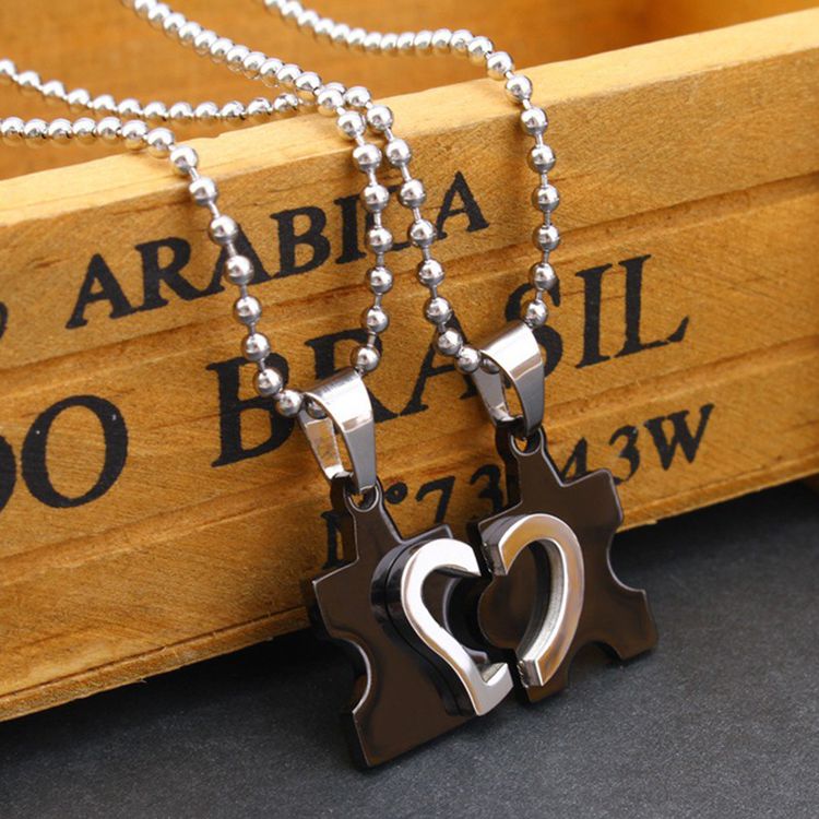  Creative Heart Puzzle Pendant Wholesale Titanium Couple Necklace | Wholesale Jewelry Only 4