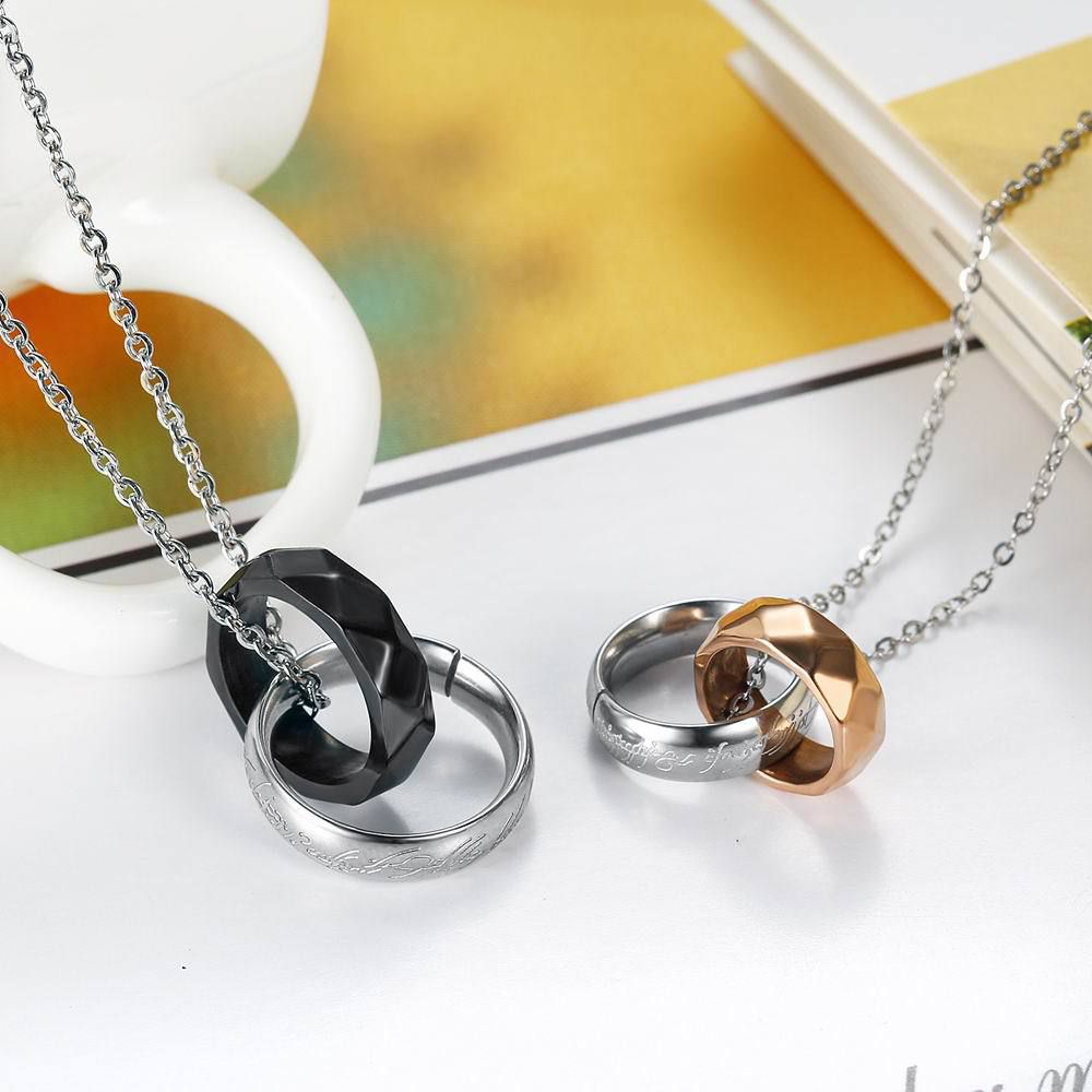 Double Loop Diamond Shape Titanium Couple's Necklace  | Wholesale Jewelry Only 1