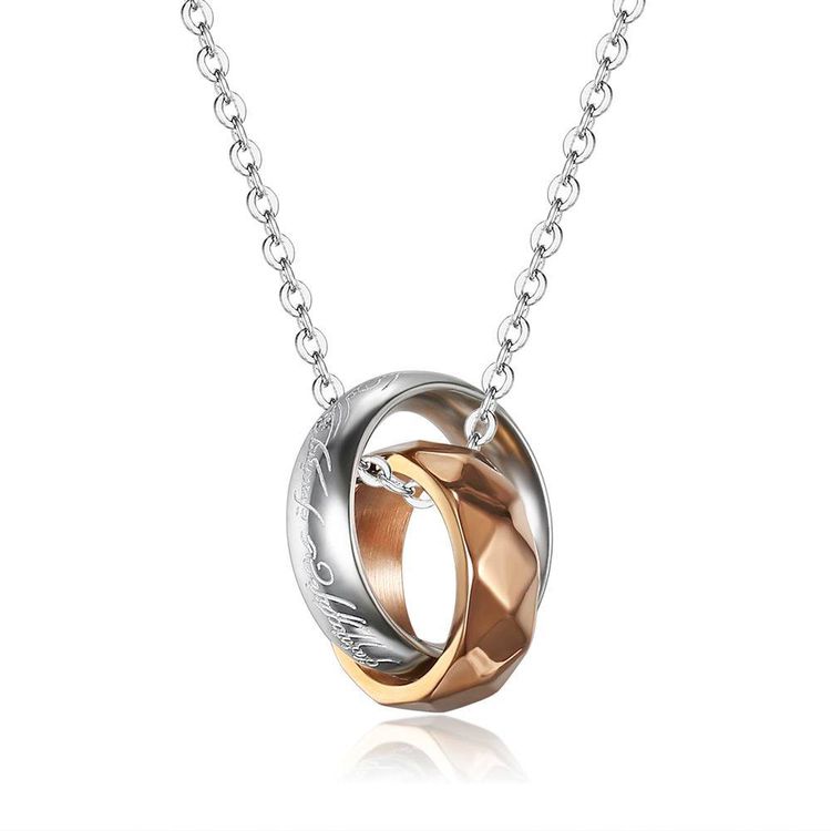 Double Loop Diamond Shape Titanium Couple's Necklace  | Wholesale Jewelry Only 2