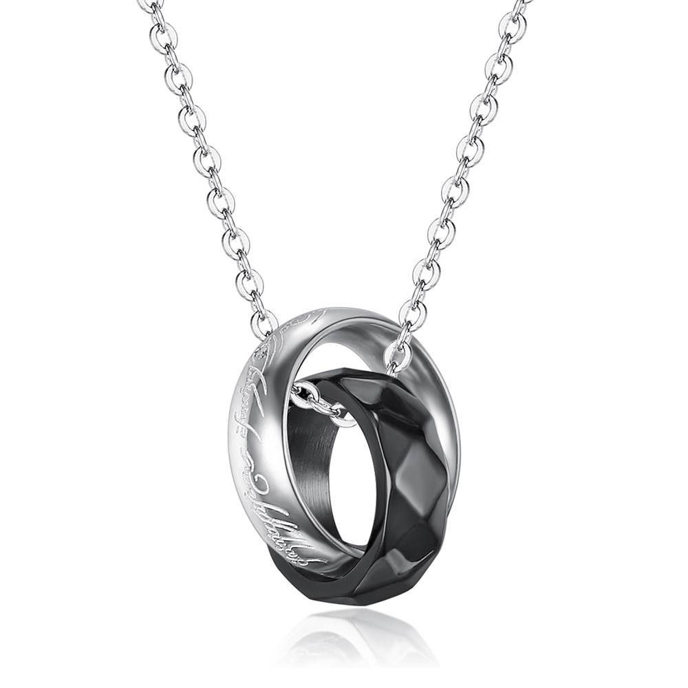 Double Loop Diamond Shape Titanium Couple's Necklace  | Wholesale Jewelry Only 3